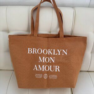 Sézane limited edition Brooklyn Mon Amour gold amber tan cotton canvas tote NWOT